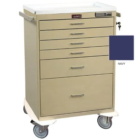 Harloff - 7456E - Anesthesia Cart 22 X 32 X 42.5 Inch Navy (4)-3 Inch  (1)-6 Inch  (1)-12 Inch Drawer Configuration  17 X 23 Inch Internal Drawer