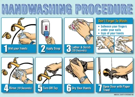 Medical Safety Systems - WorkSafe - 510-51190025 - Pre-printed Label Worksafe Advisory Label White Handwash Technique Black Biohazard