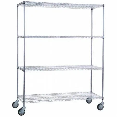 R & B Wire Products - LC246068 - Heavy Duty Linen Cart 4 Shelves 500 Lbs. Weight Capacity Chrome Plated Wire 5 Inch Casters, 2 Locking