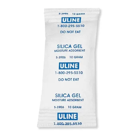 Uline - S-3906 - Silica Gel Desiccant 1-1/2 X 3-1/4 Inch, 470 Cu Inch, 10 Gram