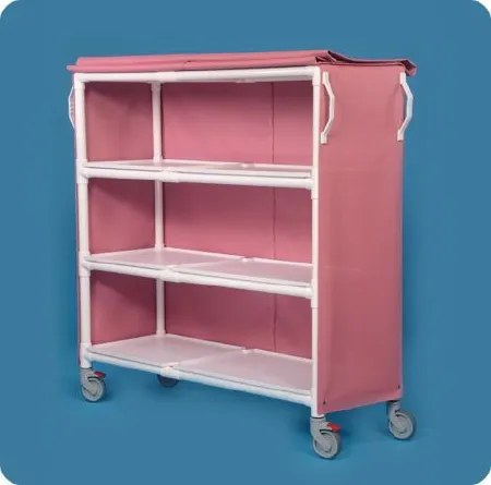 IPU - LC60-3 - Linen Cart With Cover 3 Shelves Pvc 5 Heavy Duty Casters, 2 Locking