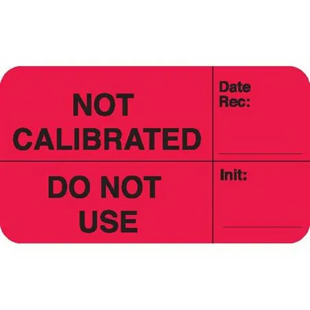 Market Lab - 9112 - Pre-printed Label Advisory Label Red Paper Not Calibrated, Date Rec: ____ / Do Not Use, Init: ____ Black Safety And Instructional 1 X 3-3/4 Inch