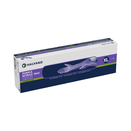 O&M Halyard - Purple Nitrile Max - 44995 - Exam Glove Purple Nitrile Max X-large Nonsterile Nitrile Extended Cuff Length Fully Textured Purple Not Rated