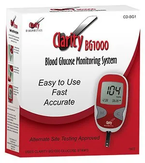 Clarity Diagnostics - Clarity Diagnostic BG1000 - CD-BG1KIT - Blood Glucose Meter Clarity Diagnostic Bg1000 5 Second Results Stores Up To 300 Results No Coding Required