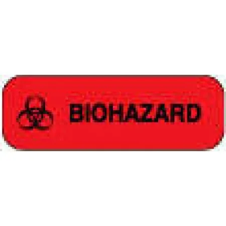 Precision Dynamics - 59712726 - Pre-printed Label Warning Label Fluorescent Red Paper Biohazard / Symbol Black Biohazard 1/2 X 1-1/2 Inch