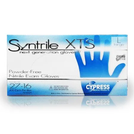 McKesson - 27-16 - Syntrile XTS Exam Glove Syntrile XTS Large NonSterile Nitrile Standard Cuff Length Textured Fingertips Blue Chemo Tested
