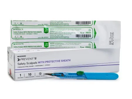 McKesson - 16-37211 - Prevent B Safety Scalpel Prevent B No. 11 Stainless Steel / Plastic Classic Grip Handle Sterile Disposable