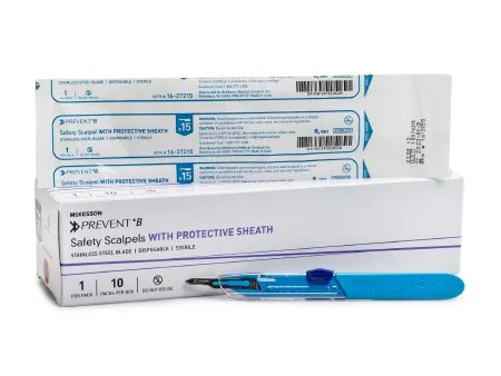 McKesson - 16-37215 - Prevent B Safety Scalpel Prevent B No. 15 Stainless Steel / Plastic Classic Grip Handle Sterile Disposable