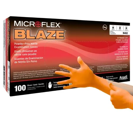 Microflex Medical - MICROFLEX Blaze - N482 - Exam Glove MICROFLEX Blaze Medium NonSterile Nitrile Standard Cuff Length Textured Fingertips Orange Not Rated