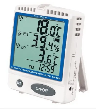 Cole-Parmer Inst. - Traceable - 37803-86 - Hygrometer / Thermometer / Dew Point Meter With Alarm Traceable 0° To 50°c Internal Sensor Multiple Mounting Options Battery Operated