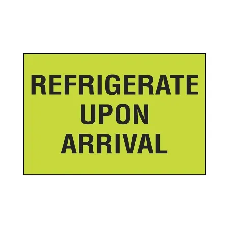 ULine - S-8242 - Pre-Printed Label Uline Auxiliary Label Lime Green Refrigerate Upon Arrival Black Temperature Control 2 X 3 Inch