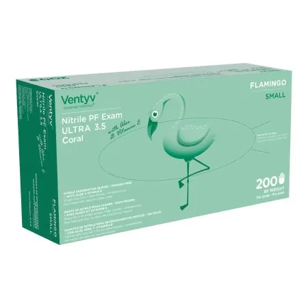 Ventyv - 10334106 - Nitrile Exam Glove, Powder-free (pf), Polymer Coated, Aloe & Vitamin E, Textured, Beaded Cuff, Coral, Small, 200/bx