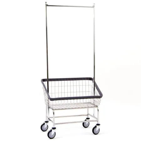 R & B Wire Products - 200CSC56C - Laundry Cart With Double Pole Rack 3.75 Bushel Capacity Steel Tubing 5 Inch Clean Wheel System Casters