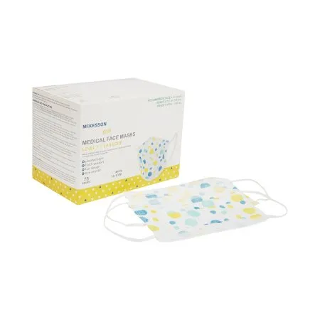 McKesson - 16-1000 - Procedure Mask Pleated Earloops Child Size Kid Design (Blue and Yellow Polka Dot) NonSterile ASTM Level 1 Pediatric