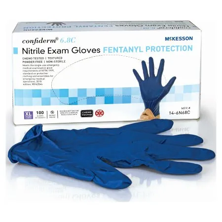 McKesson - McKesson Confiderm 6.8C - 14-6N68C - Exam Glove McKesson Confiderm 6.8C X-Large NonSterile Nitrile Standard Cuff Length Textured Fingertips Blue Chemo Tested / Fentanyl Tested