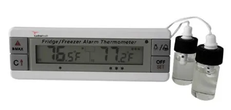 Cardinal - Cardinal Health - CH2941-6 - Digital Refrigerator / Freezer Thermometer with Alarm Cardinal Health Fahrenheit / Celsius -40° to +158°F (-40° to +70°C) 2 Bottle Probes Flip-out Stand / Wall Mount Battery Operated