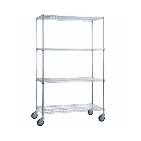R & B Wire Products - LC183668 - Heavy Duty Linen Cart 4 Shelves 1000 Lbs. Weight Capacity Chrome Plated 5 Inch Casters, 2 Locking