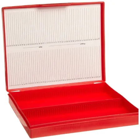 Heathrow Scientific - HS15991B - Slide Storage Box 37 X 169 X 210 Mm Red Polypropylene 100 Slide Capacity