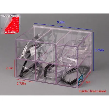Poltex - PROTEYE6-T - Protective Eyewear Holder Poltex VHB Tape 6 Pairs of Safety Glasses Clear 9.2 X 5-3/4 X 6 Inch PETG