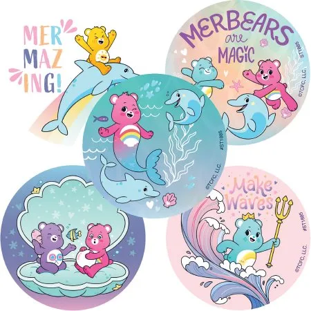 SmileMakers - ST1885R - Smilemakers 100 Per Roll Care Bears Mermazing Sticker 2-1/2 Inch
