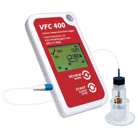 Control Solutions - LogTag VFC400 - VFC400-VMK-10 - Refrigerator / Freezer Vaccine Data Logger with Alarm Kit LogTag VFC400 Fahrenheit / Celsius -40° to 210°F (-40° to 99°C) Glycol Bottle Probe Multiple Mounting Options Battery Operated