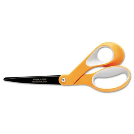 Fiskars - FSK-1539001006 - Premier Non-stick Titanium Softgrip Scissors, 8 Long, 3.1 Cut Length, Orange/gray Offset Handle
