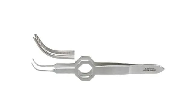 Integra Lifesciences - Miltex - 18-795A - Dressing Forceps Miltex Foerster 3-3/4 Inch Length Or Grade German Stainless Steel Fenestrated Thumb Handle Full Curved Serrated 0.5 Mm Tip