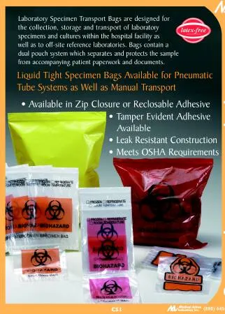Medegen Medical Products - 4080 - Specimen Transport Bag with Document Pouch 6 X 9 Inch Zip Closure Biohazard Symbol NonSterile