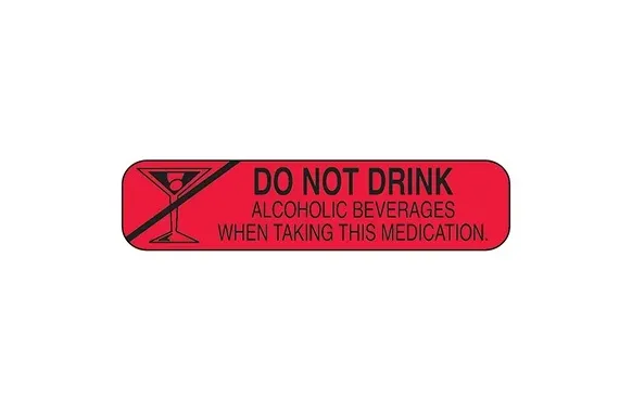 Health Care Logistics - Indeed - 2008 - Pre-printed Label Indeed Auxiliary Label Red Paper Do Not Drink Alcoholic Beverages When Taking This Medication Black Safety And Instructional 3/8 X 1-5/8 Inch