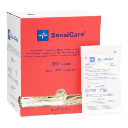 Medline - SensiCare - 484401 - Exam Glove Sensicare Small Sterile Single Stretch Vinyl Standard Cuff Length Smooth Beige Not Rated
