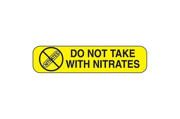 Health Care Logistics - Indeed - 2766 - Pre-printed Label Indeed Auxiliary Label Yellow Paper Do Not Take With Nitrates Black Safety And Instructional 3/8 X 1-5/8 Inch
