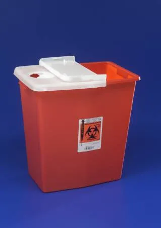 Cardinal - SharpSafety - 8936SA - Sharps Container SharpSafety Red Base 18-3/4 H X 18-1/4 W X 12-3/4 D Inch Vertical Entry 12 Gallon