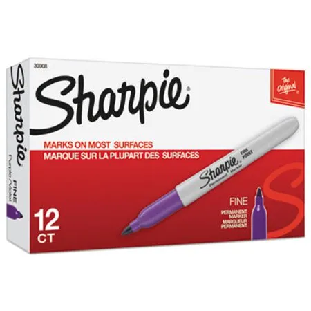 Sharpie - SAN-30008 - Fine Tip Permanent Marker, Fine Bullet Tip, Purple, Dozen