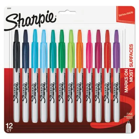 Sharpie - SAN-32707 - Retractable Permanent Marker, Fine Bullet Tip, Assorted Colors, 12/set