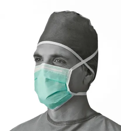 Medline - NON27371A - Surgical Mask Anti-fog Adhesive Pleated Tie Closure One Size Fits Most Green Nonsterile Not Rated Adult