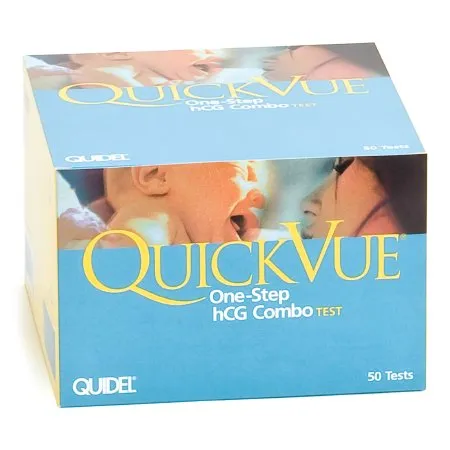 Quidel - 20110 - QuickVue One Step hCG Combo Reproductive Health Test Kit QuickVue One Step hCG Combo Fertility Test hCG Pregnancy Test Serum / Urine Sample 50 Tests CLIA Waived for Urine / CLIA Moderate Complexity for Serum