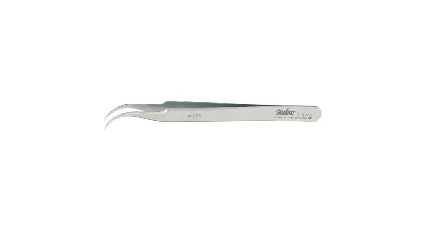 Integra Lifesciences - Miltex - 17-307X - Splinter Forceps Miltex Swiss-jeweler 4-1/2 Inch Length Surgical Grade Nonmagnetic Stainless Steel Nonsterile Nonlocking Thumb Handle Curved Micro Fine Tips