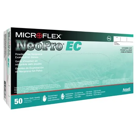 Microflex Medical - NEC-288-L - Micro Audiometers Corp Exam Glove Neopro® Ec Large Nonsterile Polychloroprene Extended Cuff Length Textured Fingertips Green Chemo Tested