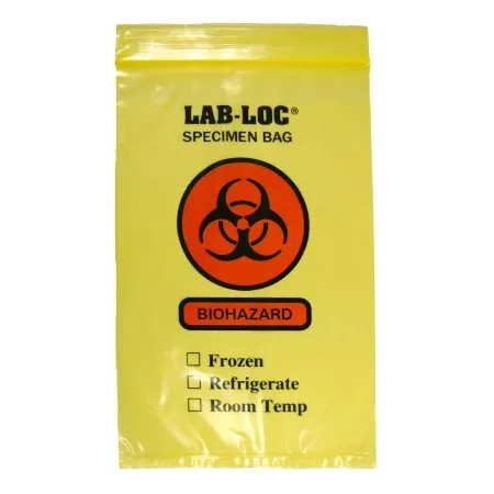 Elkay Plastics - From: LAB20609YE To: LAB221215YE  Lab LocSpecimen Transport Bag with Document Pouch Lab Loc 6 X 9 Inch Zip Closure Biohazard Symbol / Storage Instructions NonSterile