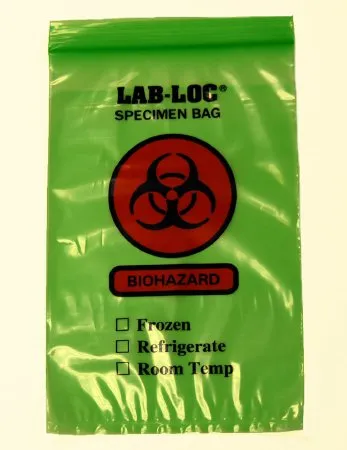 Elkay Plastics - LAB20609GR - Lab Loc Specimen Transport Bag with Document Pouch Lab Loc 6 X 9 Inch Zip Closure Biohazard Symbol / Storage Instructions NonSterile