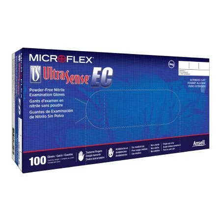 Microflex Medical - USE-880-M - Ultrasense EC Exam Glove Ultrasense EC Medium NonSterile Nitrile Extended Cuff Length Textured Fingertips Blue Not Rated