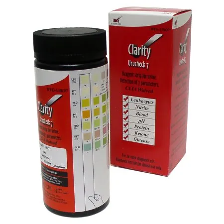 Clarity Diagnostics - Clarity - DTG-URO7 - Reagent Test Strip Clarity Blood  Glucose  Ketone  Leukocytes  Nitrite  pH  Protein For Clarity Urocheck 120 Urine Analyzer 100 per Bottle