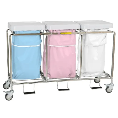 R & B Wire Products - 686WBP - Triple Hamper With Bags 4 Casters 30 To 35 Gal.