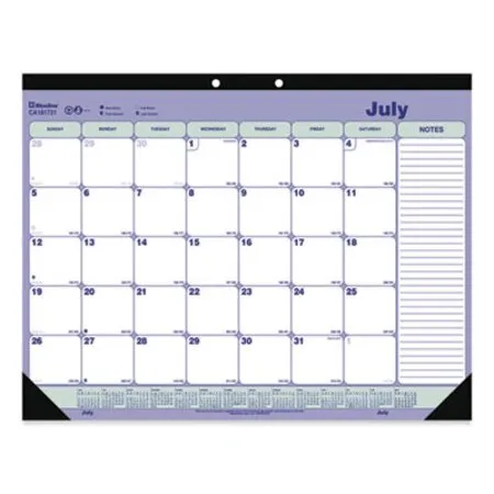 Blueline - RED-CA181731 - Academic Monthly Desk Pad Calendar, 21.25 X 16, White/blue/green, Black Binding/corners, 13-month (july-july): 2023 To 2024