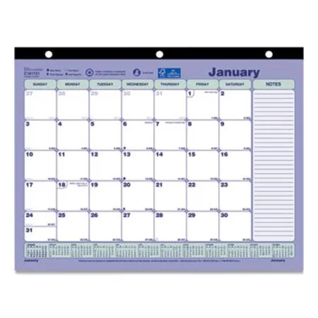 Brownline - RED-C181721 - Monthly Desk Pad Calendar, 11 X 8.5, White/blue/green Sheets, Black Binding, 12-month (jan To Dec): 2024