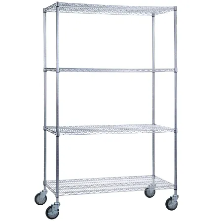 R & B Wire Products - LC246072 - Heavy Duty Linen Cart 4 Shelves 500 Lbs. Weight Capacity Chrome Plated 5 Inch Casters, 2 Locking