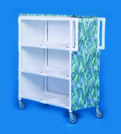 IPU - LC243 - Linen Cart With Cover 3 Shelves Pvc 5 Inch Heavy Duty Casters, 2 Locking