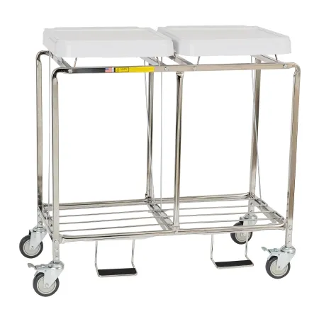 R & B Wire Products - 684NB - Double Hamper Stand Leakproof 30 To 35 Gal. Capacity Foot Pedal White Abs High Impact Lid