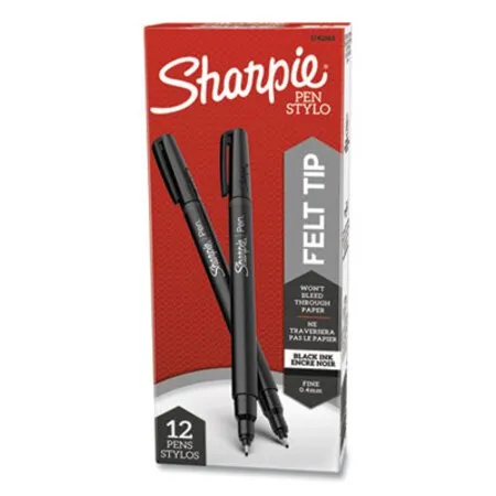 Sharpie - Water-Resistant Ink - SAN-1742663 - Water-resistant Ink Porous Point Pen, Stick, Fine 0.4 Mm, Black Ink, Black Barrel, Dozen