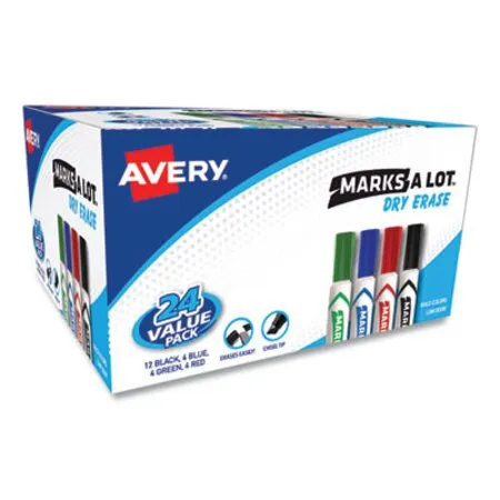 Avery - AVE-98188 - Marks A Lot Desk-style Dry Erase Marker Value Pack, Broad Chisel Tip, Assorted Colors, 24/pack (98188)